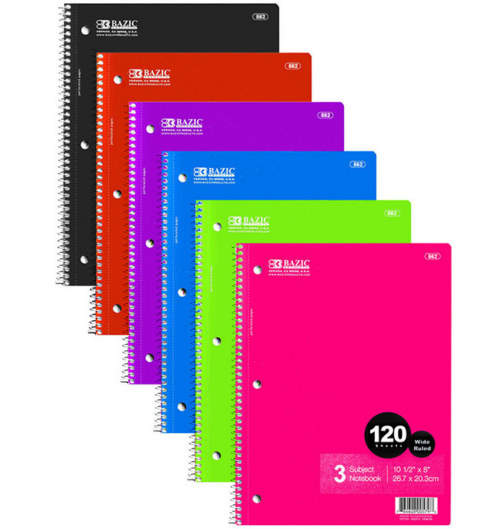 3 Subject Spiral Notebook WR (002562) Backpack Gear, Inc