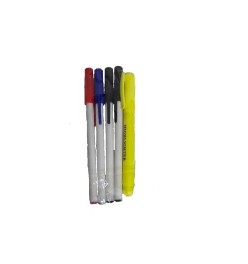 Pens & Highlighter – Assorted 5 pk Combo